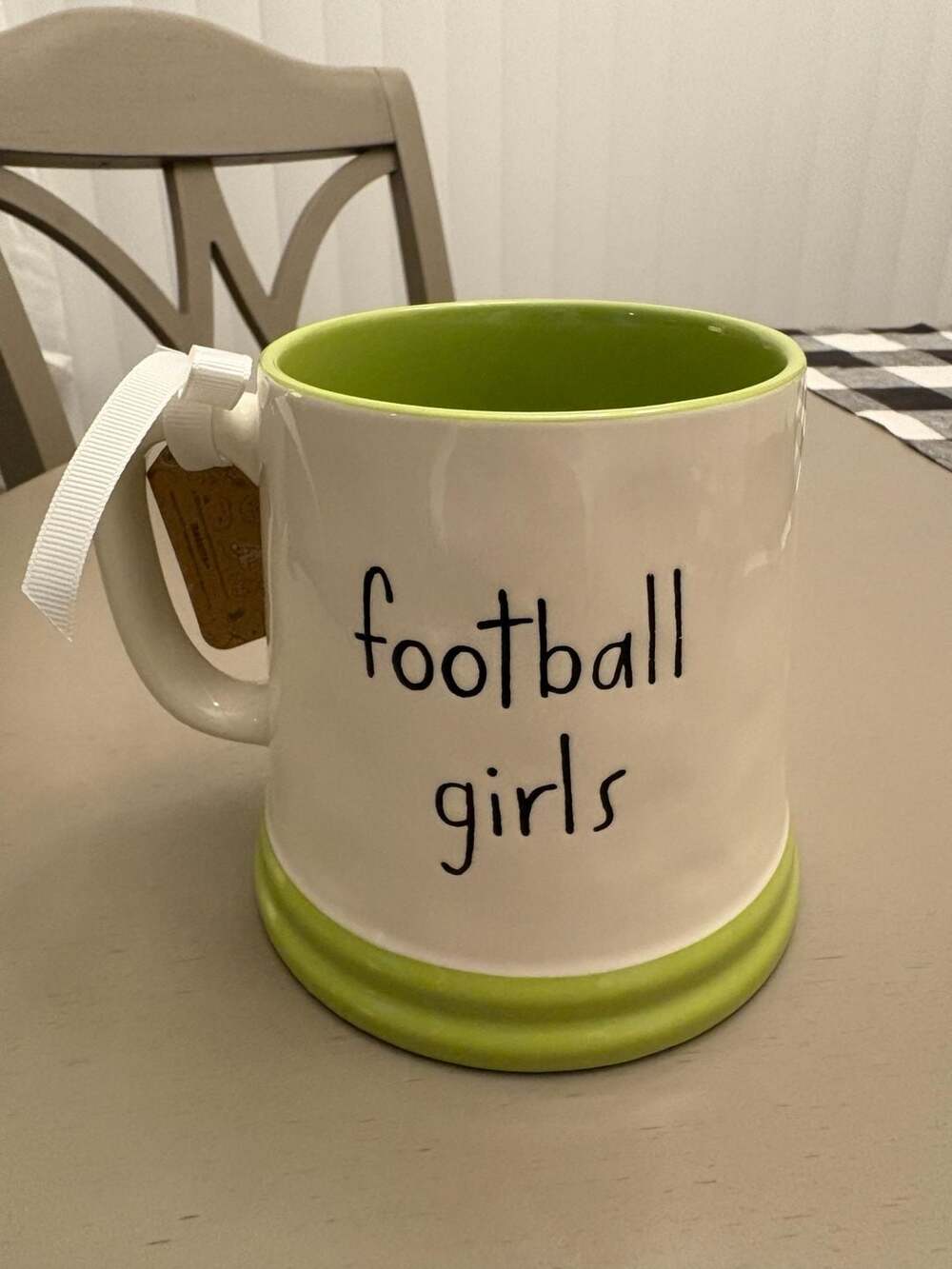 Rae Dunn Peanuts Football Girls Mug Green White Ceramic